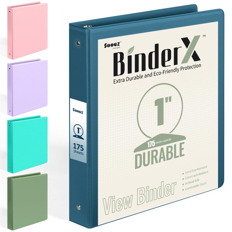 سويز BinderX متين للغاية مكون من 3 حلقات، حلقات دائرية مقاس 1 بوصة، يناسب 175 ورقة من ورق مقاس 8.5 × 11، غطاء عرض قابل للتخصيص مع جيوب داخلية، مجلدات لطيفة مقاس 1 بوصة، مجلدات مقاس 1 بوصة 3 حلقات، أزرق داكن - Image 1